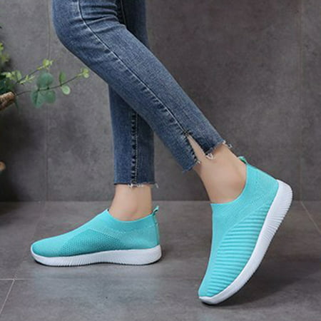 Womens Ladies Slip On Knit Trainers Heel Running Cycling Sneakers Casual Shoes